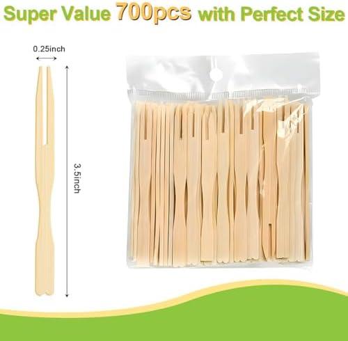 700 Pcs Bamboo Appetizer Forks, PEOUWNES Mini Toothpicks for