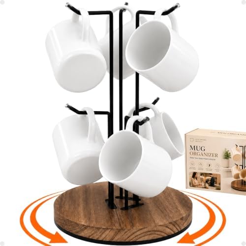 360° Rotating Coffee Mug Holder, 6-Hook Mug Tree for Large Cups