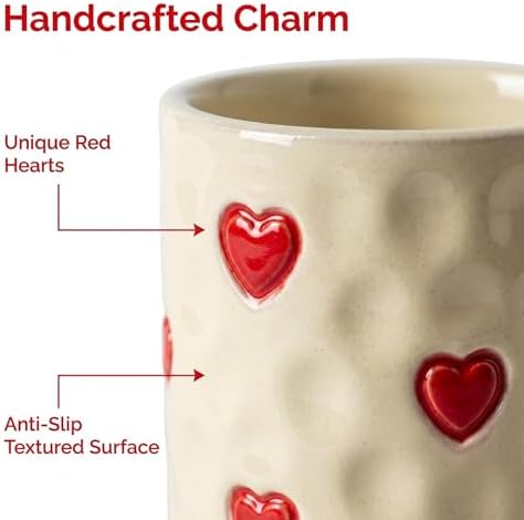 Espresso Cups Set of 4,5oz Ceramic Coffee Mugs with Red Heart Decor