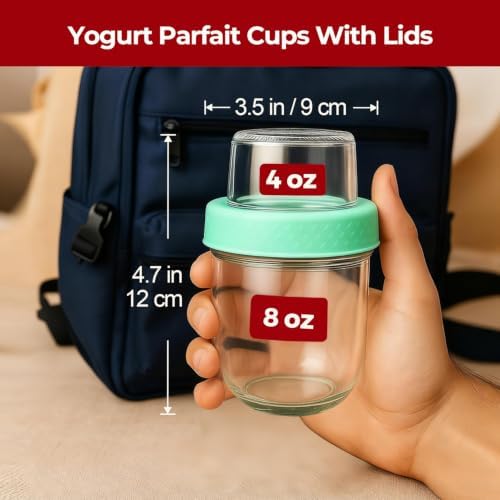 8+4 oz Glass Parfait Cups with Lids, 4 Pack