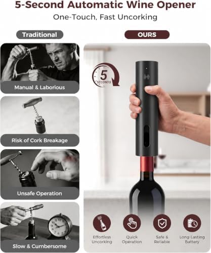 Rechargeable 5-in-1 Electric Wine Opener Set, Cordless Automatic Wine