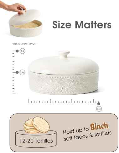 FE Ceramic Tortilla Warmer,Lace Emboss 8.8 Inch Tortilla Holder with