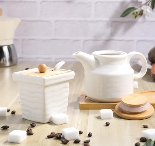 Ceramic Sugar and Creamer Set with Tray,12oz Cream Pitcher,7.5oz Sugar