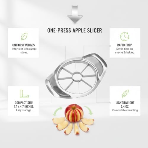 Stainless Steel Apple Slicer and Fruit Divider, Durable One-Press
