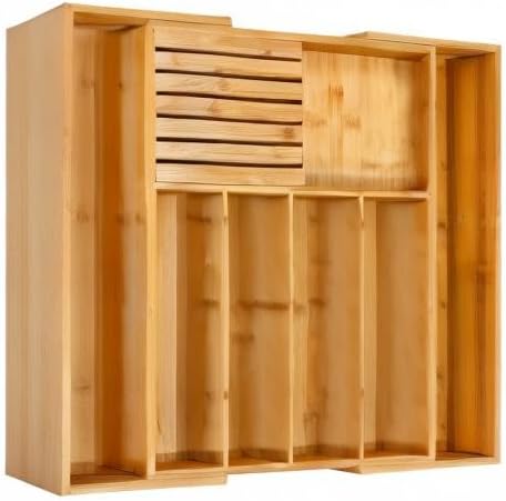 VaeFae Bamboo Silverware Drawer Organizer Kitchen, Expandable Utensil Organizer - Image 7