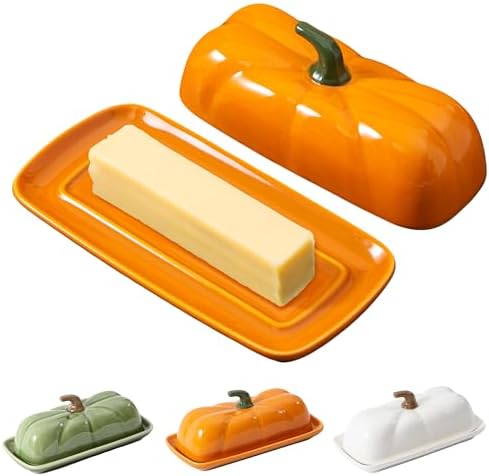Orange Pumpkin Butter Dish, Ceramic Butter Container for Fall