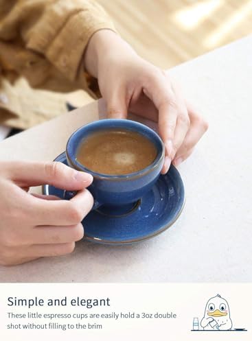 LE TAUCI 6 oz Cappuccino Cups with Saucers, Set of 4 Ceramic Coffee