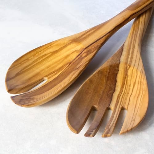 Rock & Branch Olive Wood Salad Serving Utensils, Great for Tossing and