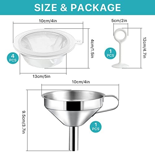 4 Pcs 200 Mesh Food Filter Strainer with 1 Pcs Funnel and Squeezing