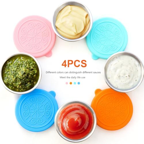 4 Pcs Stainless Steel Dressing Container with Silicone 1.35oz Lids