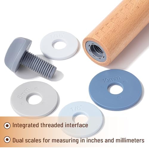Adjustable Rolling Pin with Thickness Rings, 13.8", 4 Rings