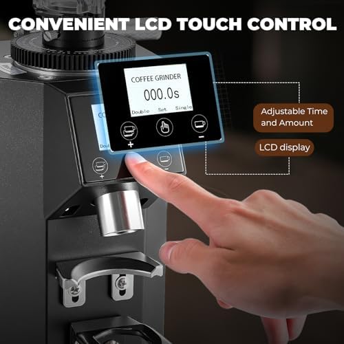 Touch Screen Electric Coffee Grinder, 60mm Flat Burr, Black