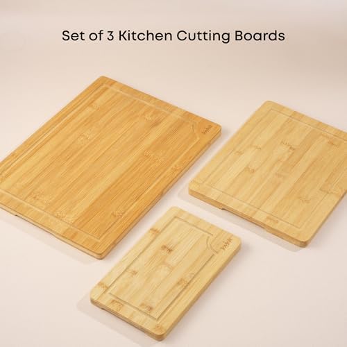 JoyJolt Bamboo Cutting Boards - Large & Small Wooden Board - Serving