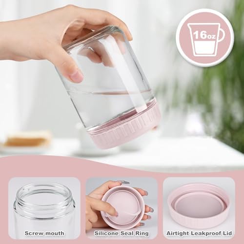 SHOWIN 16 oz Glass Overnight Oats Containers with Lids, 4-Pack