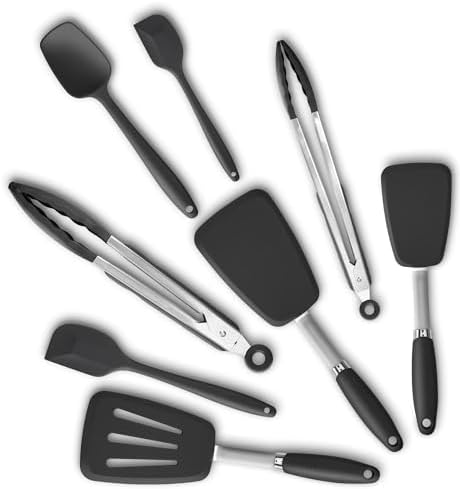 5-Piece Black Silicone Spatula Set with Tongs