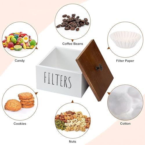 Wooden Coffee Filter Holder - Container With Lid, Rustic Dispenser