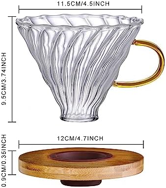 Gute Glass Pour Over Coffee Dripper 1-4 Cups with Bamboo Stand &
