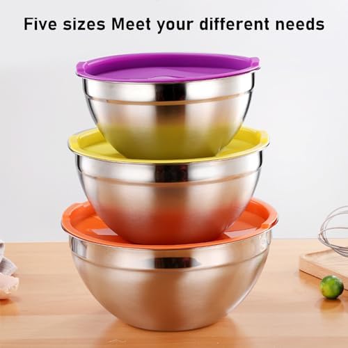 5PCS Stainless Steel Mixing Bowls with Airtight Lids for Kitchen
