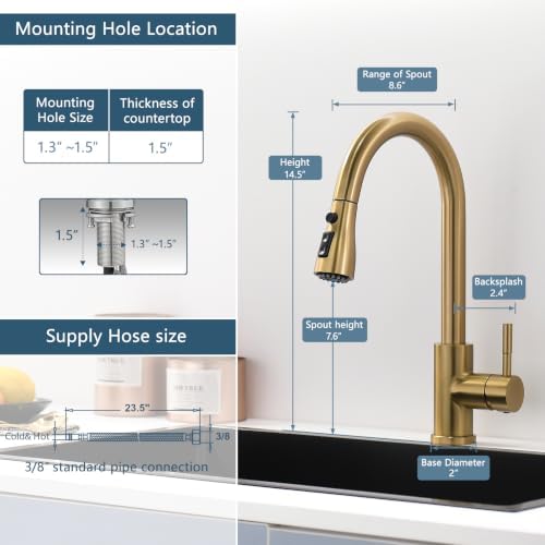 GIMILI Gold Kitchen Faucet with Pull Down Sprayer