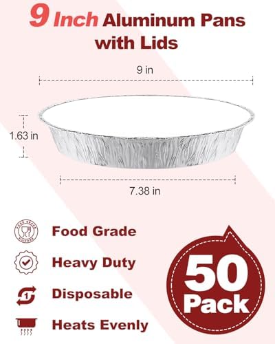 50 Pack 9 Inch Round Aluminum Pans with White Cardboard Lids