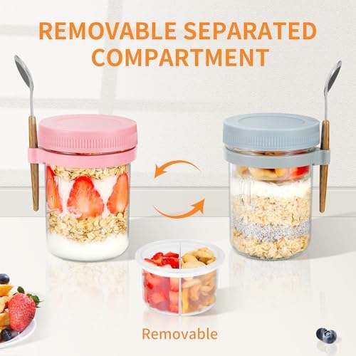 Xyptorix 4 Pack 16oz Glass Overnight Oats Containers with Lids &