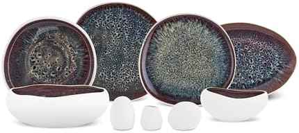 Karaca Earth Collection Galactic 55 Piece Dinner Set for 12 People – Reactive Glaze Stoneware Dinnerware Set, Modern White Tableware, Durable Plates & Bowls Set