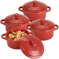 4 Pcs Red Ceramic Small Cocotte Set, 5.3 x 3.1 in Small Ramekins with