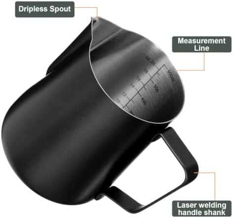 2 Pack 12oz & 20oz Milk Frothing Pitcher Stainless Steel Black for