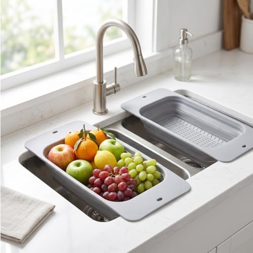 2Pack Collapsible Colander Strainer - Silicone Over the Sink Colander