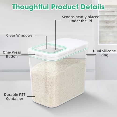 Large Rice Storage Container, 20 - 25 Lbs, with Scoop