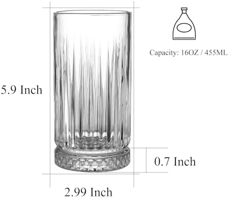 16oz Glass Cups for Kitchen Tall Drinking Glasses Set of 4