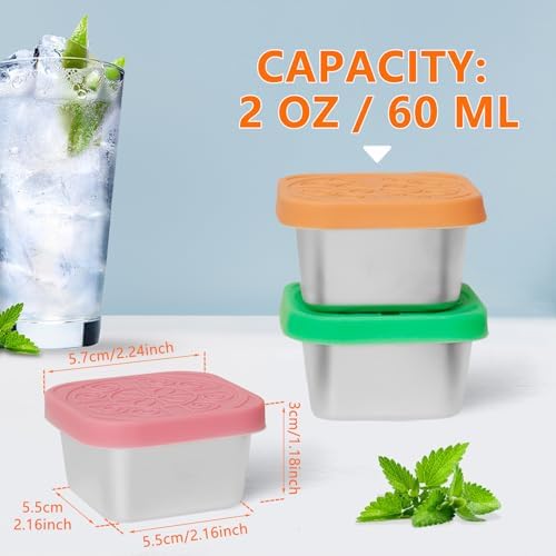 8 Pack Stainless Steel Condiment Containers with Lids, 2oz Salad