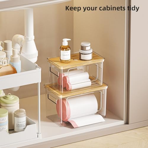 Trash Bag Holder Dispenser,Plastic Under Sink Organizer,Bamboo lid,Set