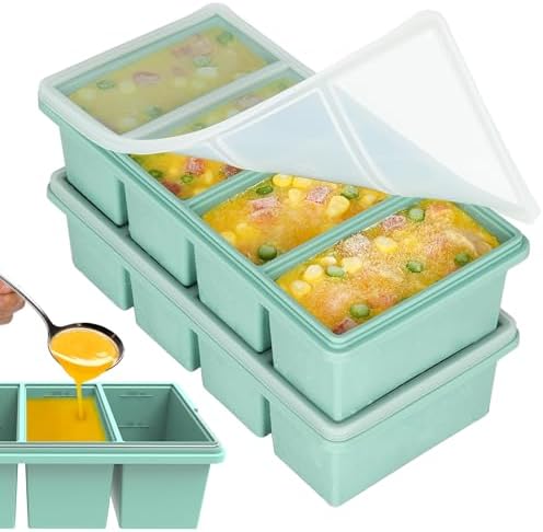 1 Cup Silicone Freezer Trays with Lids, 2 Pack Soup Molds for Meal
