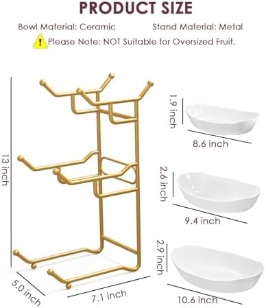 3 Tier Ceramic Fruit Bowl for Kitchen Counter, Fruit Basket with Stand