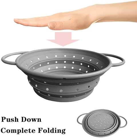 Silicone Collapsible Colander with Handle, Kitchen Colander for Easy