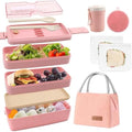Bento Box Japanese Lunch Box, 3-Layer Stackable (Pink)