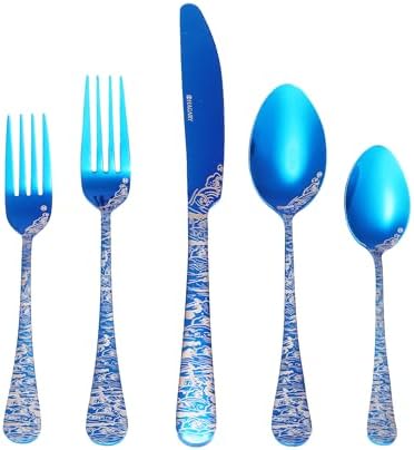 Wave Cutlery Set 20 Pieces Stainless Steel Flatware Set (All Blue)