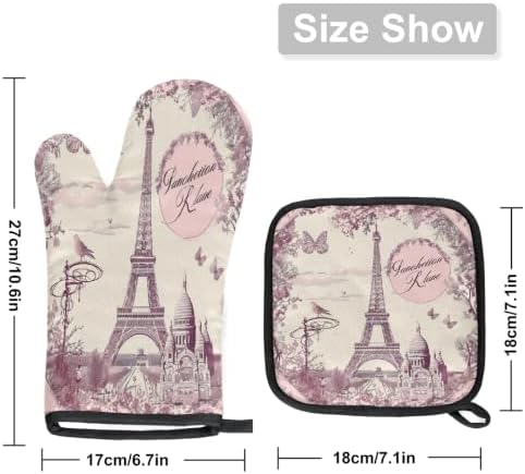 Pink Eiffel Towel Vintage Oven Mitts and Pot Holders BBQ Gloves