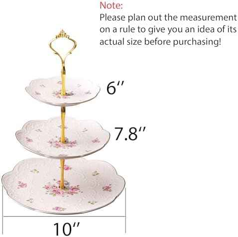 Jusalpha Embossed 3-tier Ceramic Cake Stand- Cupcake Stand with Golden