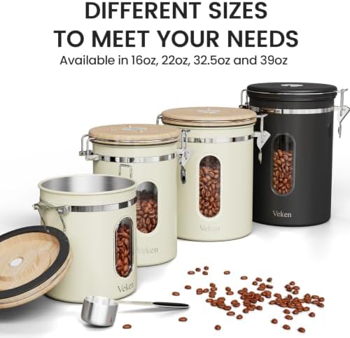 Veken Coffee Canister with Window, Airtight Stainless Steel Container