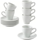 Espresso Cups Set of 6, 2.8 oz White Espresso Cups and Saucers