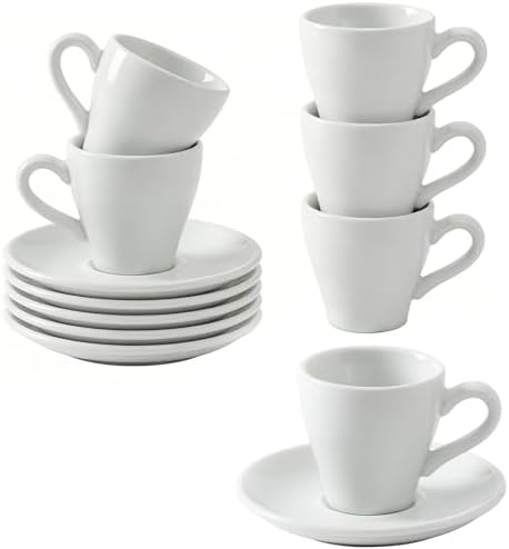Espresso Cups Set of 6, 2.8 oz White Espresso Cups and Saucers