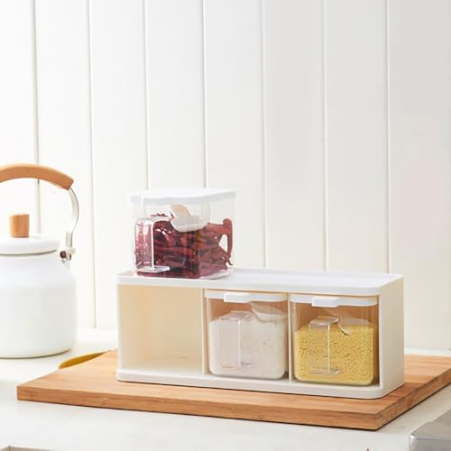 Hedume 2 Pack 3 Grids Clear Seasoning Box with Handle and Spoon