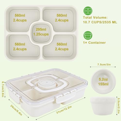 Caperci 2PC Divided Serving Tray with Lid, 5-Compartment Veggie Fruit