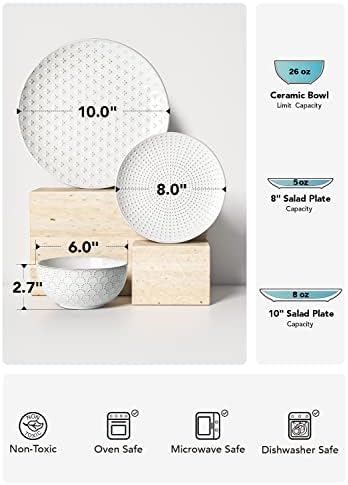 LE TAUCI Ceramic Dishes Set for 4, 12 Piece Plates and Bowls Sets