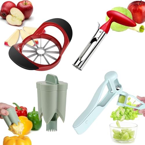 4PCS Kitchen Tool Set - Stainless Steel Fruit Slicer and Corer, Easy