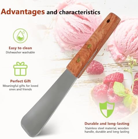 2 Pieces Ice Cream Scoop with Wooden Handle, Stainless Steel Dessert