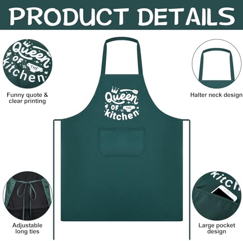 Jeyiour 3 Pack Women Funny Cooking Aprons with Pockets, Black, Green