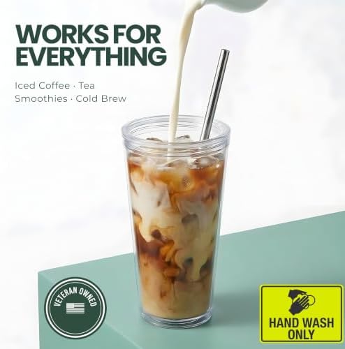 Reusable Iced Coffee Cup with Lid and Straw, 24 oz/Venti, BPA-Free